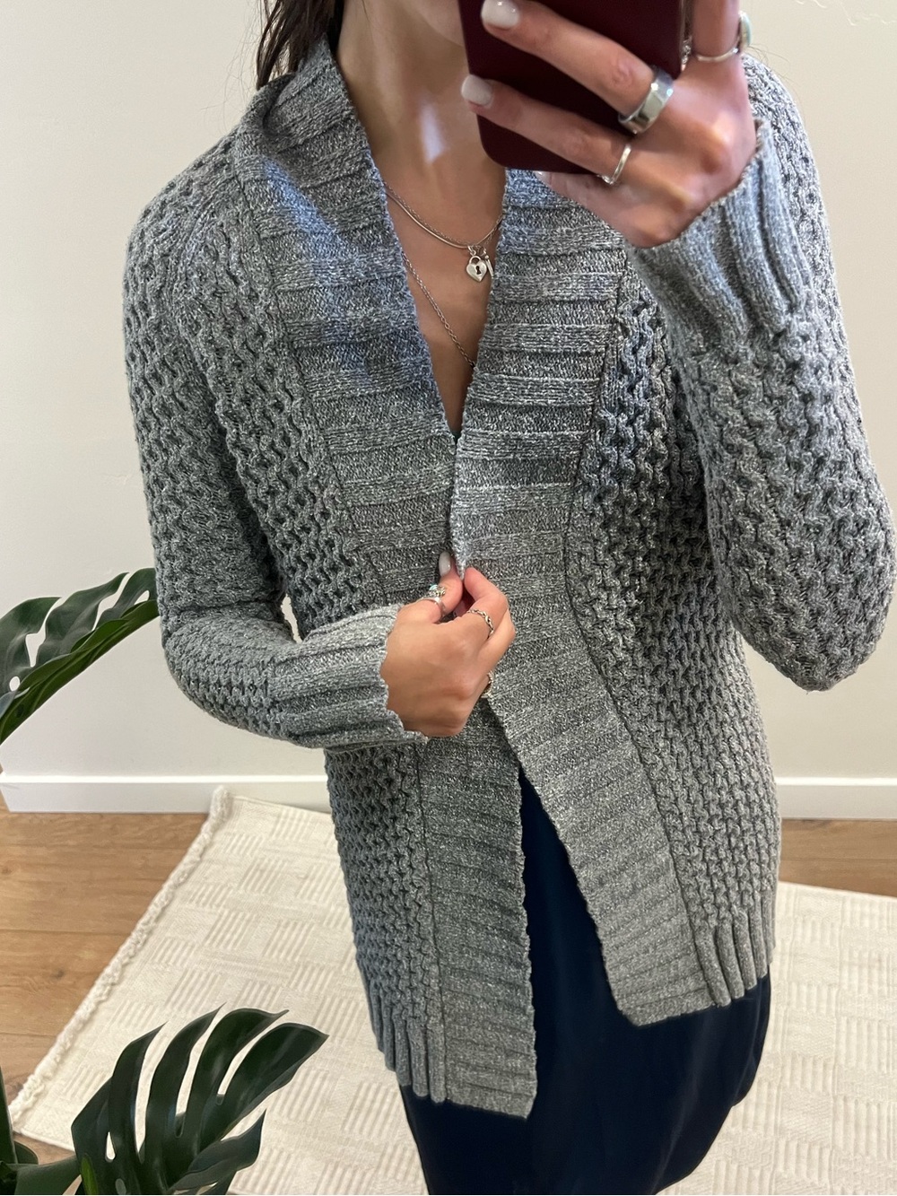 Patagonia Women's Open-Front Gray Cable Knit Sweater Cardigan